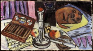 Csendélet ezüst gyertyatartóval (csendélet macskákkal) alkotó: Max Beckmann