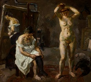 Három nő a stúdióban alkotó: Max Beckmann