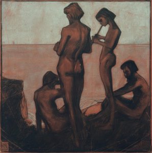 Négy fiatalember a tenger mellett (Fiatalok a tenger mellett - Négy férfialak a tenger mellett) alkotó: Max Beckmann
