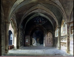 Dekoráció „Die Meistersinger” vagy „Les maitres singteurs de Nuremberg”” című operájához, Richard Wagner. Bruckner szcenográfiája, I. felvonás Wagner Múzeum Bayreuth.