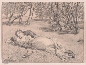 Pár a fűben – Ölelés a tájban (A Couple on the Grass – An Embrace in a Landscape) alkotó: Max Klinger