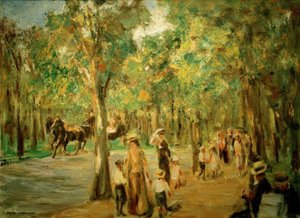 Avenue a Tiergartenben sétálókkal és kocsival alkotó: Max Liebermann