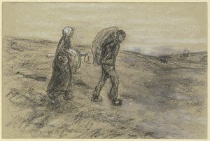 Feleségével a mezei munkából hazatérő munkás alkotó: Max Liebermann