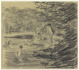 Fürdő fiúk az erdei tóban alkotó: Max Liebermann