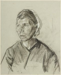 Idős nő mellképe főkötőben alkotó: Max Liebermann