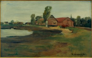 Falusi utca Militschben (táj tóval) alkotó: Max Liebermann