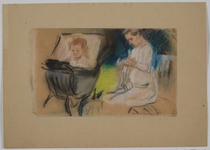 Gyermek babakocsiban és dajka alkotó: Max Liebermann