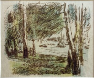 M.Liebermann, táj a Wannsee-nél vitorlás hajókkal alkotó: Max Liebermann