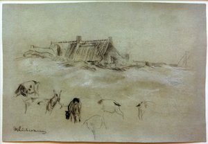 M.Liebermann, tengerparti házak, kecskék az előtérben alkotó: Max Liebermann