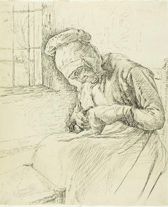 Idős nő javít az ablakon alkotó: Max Liebermann