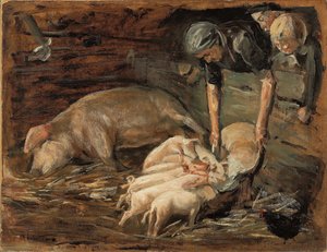Disznóól, Bölcsőde; Disznóól, óvoda, 1887 alkotó: Max Liebermann