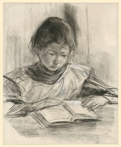 A művész lányának portréja. Szemből ábrázolt mellkép, asztalnál ülve és olvasva alkotó: Max Liebermann