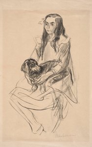 Ülő lány tacskóval alkotó: Max Liebermann