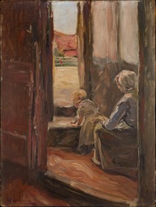 Az első lépés (Anya és gyermek, kis vázlat) alkotó: Max Liebermann