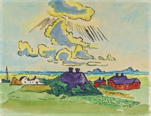Küstenlandschaft mit Dorf von Max Pechstein