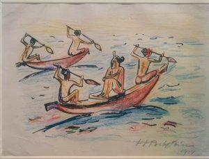 Reisebilder Italien - Südsee (Boote auf Palau) von Max Pechstein