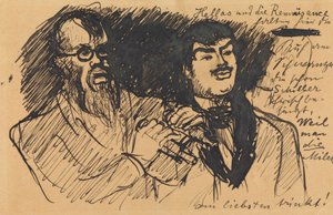 Drei Lenbach-Karikaturen: a) Brustbild; b) Ganzfigur; c) zusammen mit Stuck alkotó: Max Slevogt