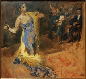 Vázlat Marietta di Rigardo / Marietta táncol két zenésszel alkotó: Max Slevogt