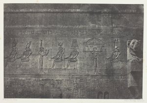 Denderah (Teutyres) nagy temploma, szobrok a hátsó homlokzatról; Felső-Egyiptom, 20. tábla az "Egypte, Nubie, Palestine et Syrie" albumból (1852) alkotó: Maxime Du Camp