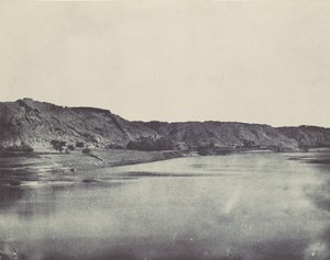Núbia. A Nílus keleti partja, Bab faluja. Philoétól délre készült kilátás, 1850. alkotó: Maxime Du Camp