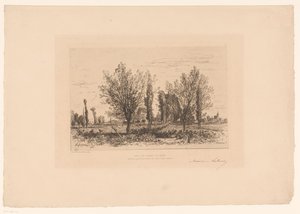 Táj egy réttel és kilátással a városra Táncolj Les Champs de Cenon. (cím a tárgyon) alkotó: Maxime François Antoine Lalanne (signed by artist)