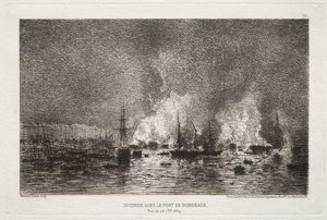 Tűzvész a bordeaux-i kikötőben, 1869. alkotó: Maxime Lalanne