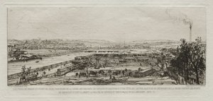 Művészi emlékek Párizs ostromáról: Kilátás a Pont-du-Jour viaduktról..., 1870-71. alkotó: Maxime Lalanne