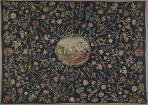 asztalterítő Abrosz Flora megszemélyesítésével és virágmintával alkotó: Maximiliaan van der Gucht (possibly)