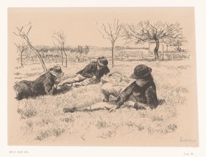 Három férfi pihen egy réten alkotó: Maximilien Luce (signed by artist)