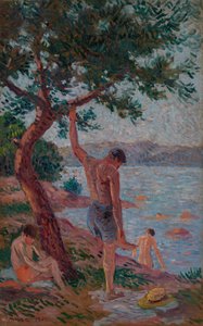 Saint-Tropez, úszók a fenyőerdő alatt alkotó: Maximilien Luce