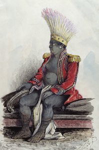 Te Moana király Nuku-Hiva szigetén egy francia ezredes egyenruhájába öltözött, 1841-48 körül (toll, tinta és wc papíron)