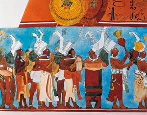 Bonampak freskók rekonstrukciója zenészek felvonulásával (falfestés)