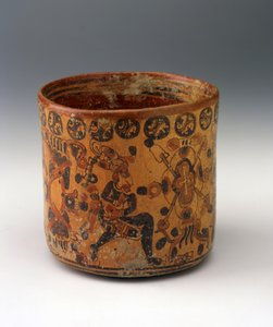 Hengerváza, 650-850 körül (kerámia, piros és fekete narancssárga csúszófestékkel) alkotó: Mayan Mayan