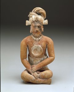 Ülő, szakállas férfi, késő klasszikus korszak, 600-900 körül (kerámia és festék) alkotó: Mayan Mayan