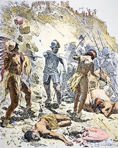 Az 1680-as pueblo indiánlázadás (színes metszet)