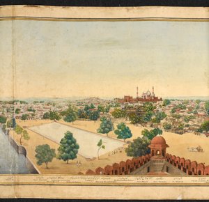Delhi panorámájának részlete, amely a Jama Masjidot mutatja alkotó: Mazar or Mazhar Ali Khan