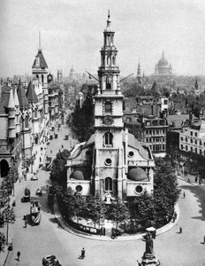 St Clement Danes templom, a Strand és a Fleet Street az Australia House-tól, London, 1926-1927. alkotó: McLeish