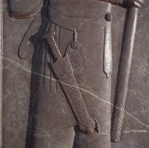 Xerxész fegyverhordozó kardjának faragása, dombormű a perszepolisi audienciateremben (bronz) alkotó: Median School