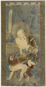 Az ember az oroszlánnal. Meicho (1427-1532) festménye selyemre. alkotó: Meicho