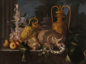 Csendélet, kagylók és ötvös. Meiffren Conte (1630-1705) festménye. Olajfestmény. Mérete: 91x121 cm. Kötelező említés: Collection fondation regards de Provence, Marseille alkotó: Meiffren (c.1630 1705) Conte