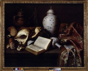 Kínai vázák, kagylók, antik bronzok, könyvek és szőnyegek (olaj, vászon) alkotó: Meiffren (c.1630 1705) Conte