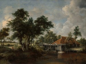 Vízimalom nagy vörös tetővel, 166265. alkotó: Meindert Hobbema