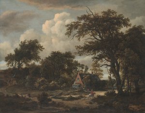 Erdős táj kunyhóval és lovassal, 1663.