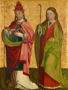 Az úgynevezett Pretschlaipfer triptichon jobb szárnya: St. Gregor és Agathe (belül); pokol Erasmus és Barbara (kint) alkotó: Meister von Großgmain (Werkstatt)