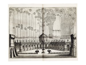 Tűzijáték I. Lipót (1640-1705), római római császár és Margit Terézia (1651-73) esküvője alkalmából Bécsben, 1666 decemberében alkotó: Melchior Küsel