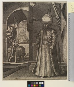 Csodálatos Szulejmán szultán portréja (állva) alkotó: Melchior Lorck
