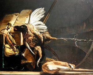 Egy horogra akasztott döglött fácán csendélete alkotó: Melchior de Hondecoeter