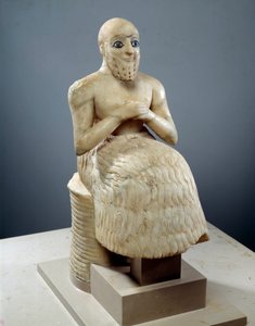 Művészet Mezopotámia: Ebih-il intendáns szobra. Albástrom, kagyló, lapis-lazuli és pala szobra, Kr.e. 2500 körül (sumér korszak, ie 2900-2200 körül). Maritól. Magasság: 0,525 m.