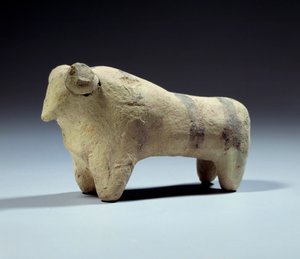 Medopotamie: terrakotta bika szobrocska festett csíkokkal. Obeid-korszak (Kr. e. 5000-4000) Kr.e. 4700-4200. Párizs, Louvre Múzeum alkotó: Mesopotamian Mesopotamian