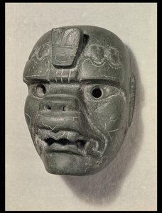 Férfi macska maszkja, Oaxacából, Kolumbusz előtti (jáde) alkotó: Mexican School